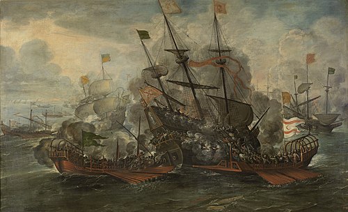 A naval battle scene between the Spaniards and Turks., 1601, Juan de la Corte