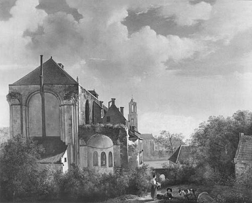 Het koor van de Sint Mariakerk met omgeving te Utrecht, 1835, Bruno van Straaten