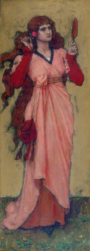A Girl Holding a Mirror and a Rose, , George Henry Boughton