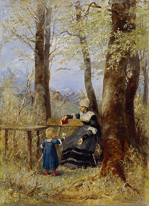 Mutter mit Kind in Frühlingslandschaft, 1882, Wilhelm Marc