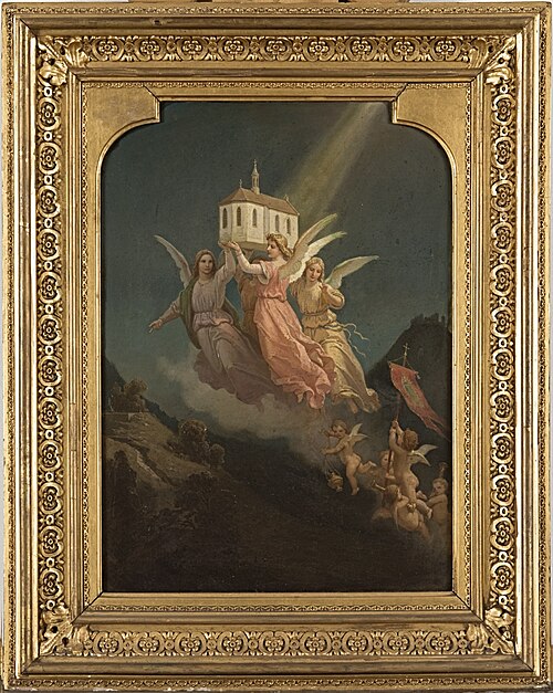 Entwurf für die Wandmalereien in der Bibliothek der Burg Hohenzollern "Gründung der Kirche Maria Zel, 1862, Wilhelm Peters