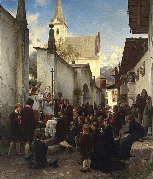 Kinderbegräbnis in Passeier (Tirol), 1886, Wilhelm Ludwig Friedrich Riefstahl
