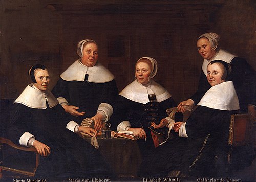 Group portrait of the regentesses of the Aalmoezeniers-, Arm- en Werkhuis, Haarlem, 1659, Jacob van Loo