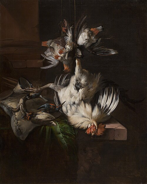 Still life with a white rooster, 1700, William Gouw Ferguson