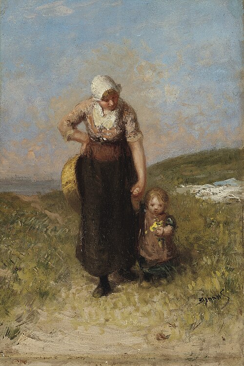 Mother and Child Strolling in the Dunes, , Bernard Blommers
