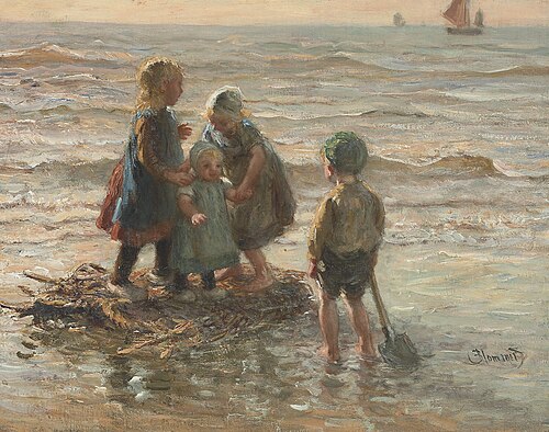 Children playing on a raft, , Bernard Blommers