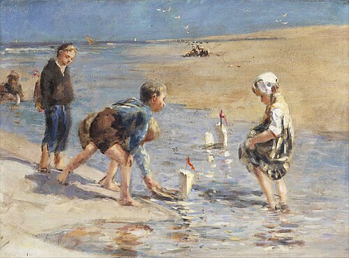 Children playing on the beach, , Bernard Blommers