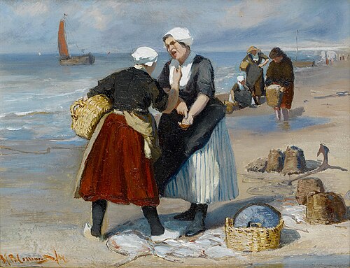 Fisherwomen haggling on the beach, 1867, Bernard Blommers
