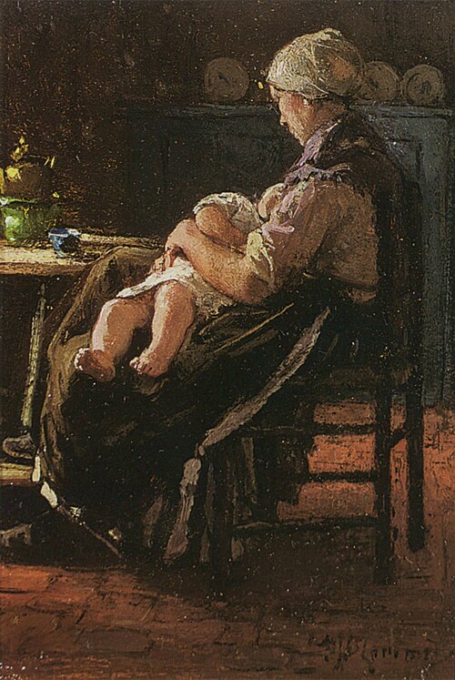 A peaceful moment / Mother feeding her child, , Bernard Blommers