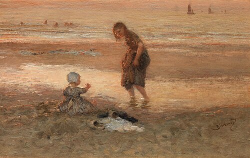 Paddling at low tide, sunset, , Bernard Blommers
