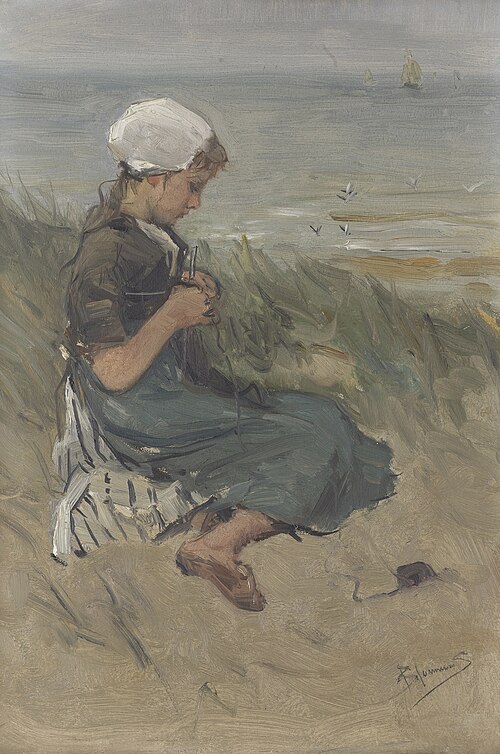 Knitting Girl on a Dune, 1885, Bernard Blommers