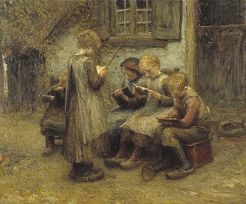 Schooltje spelen, 1882, Bernard Blommers
