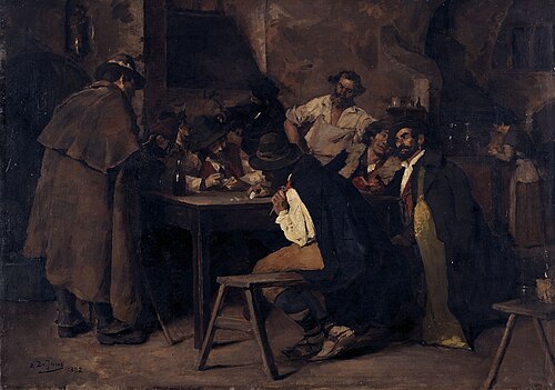 Joueurs de cartes dans une auberge italienne, 1882, Edouard De Jans