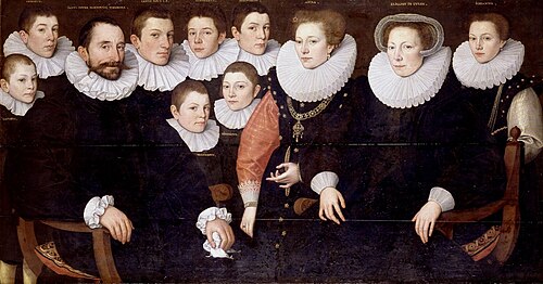 Family portrait of Jan van der Does (1545-1604), his wife Elisabeth van Zuylen (1545-1624) and their, 1591, Roeloff Willemsz. van Culemborg