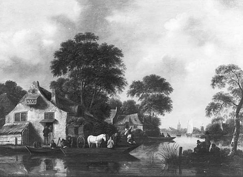 River view with ferry, 1650, Salomon Rombouts