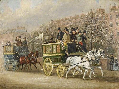 A Street Scene with Two Omnibuses, 1845, James Pollard