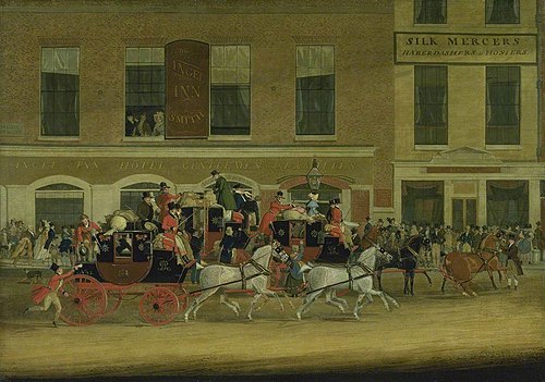 The Royal Mail Coaches for the North Leaving the Angel, Islington, 1827, James Pollard