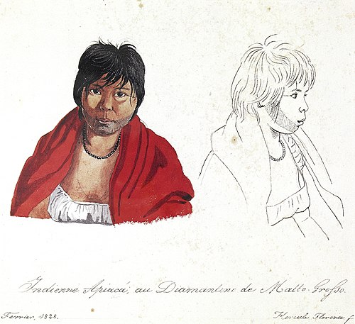 Indienne Apiacá, au Diamantino de Mato-Grosso., 1828, Hercule Florence