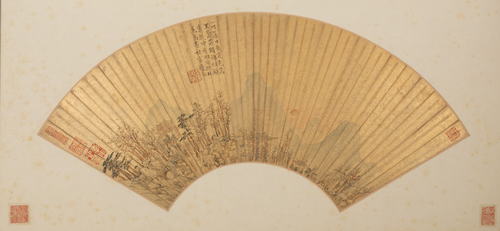 陆治落日凝露图扇页, , Lu Zhi
