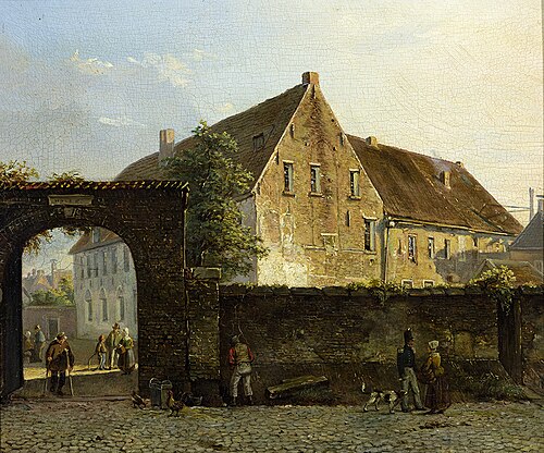 Het Groene Weeshuis te Groningen gezien vanuit de Hofstraat, 1847, Jan Ensing