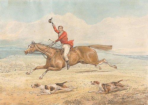 A Whipper-In and a Couple of Hounds Running Hard in Open Country, , Henry Thomas Alken