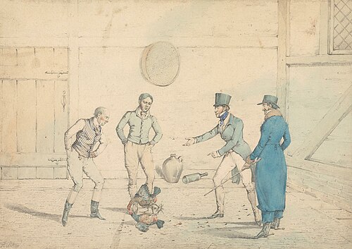 A Cock-Fight Watched by Four Men in an Out-House: The Fight, Engraved as Plate 39 in "The National S, 1821, Henry Thomas Alken
