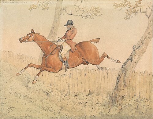 "Topping a Park fence and doing the thing easy", 1827, Henry Thomas Alken