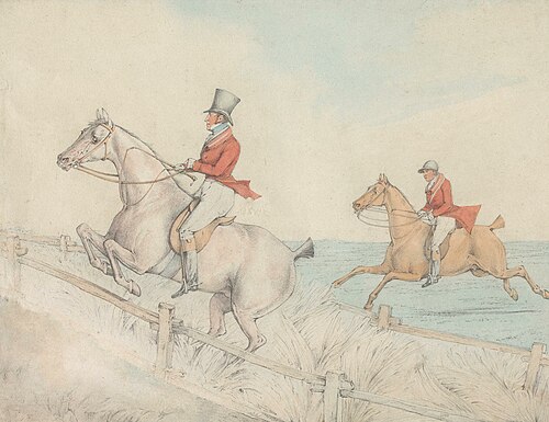 Two Riders Taking a Double Fence, , Henry Thomas Alken