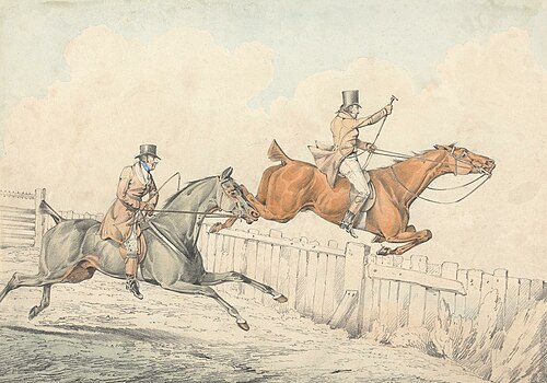 Two Riders Jumping a Wooden Fence, , Henry Thomas Alken