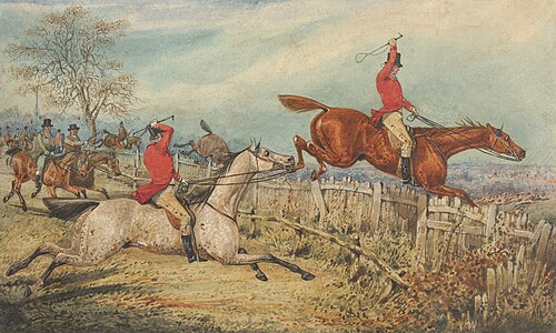 Illustration for R.S. Surtees', "The Analysis of the Hunting Field": The Leap: 'That Will Shut Out M, , Henry Thomas Alken