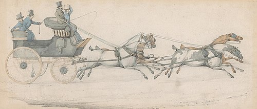 A Gentleman driving a four-in-hand to a Mail Phaeton, accompanied by three grooms, , Henry Thomas Alken