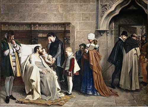 Antonio Pérez recibiendo a su familia después del tormento, 1884, Vicente Borrás y Mompó