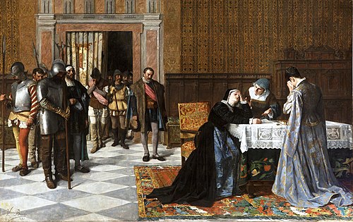 Doña María Pacheco de Padilla después de Villalar, 1881, Vicente Borrás y Mompó