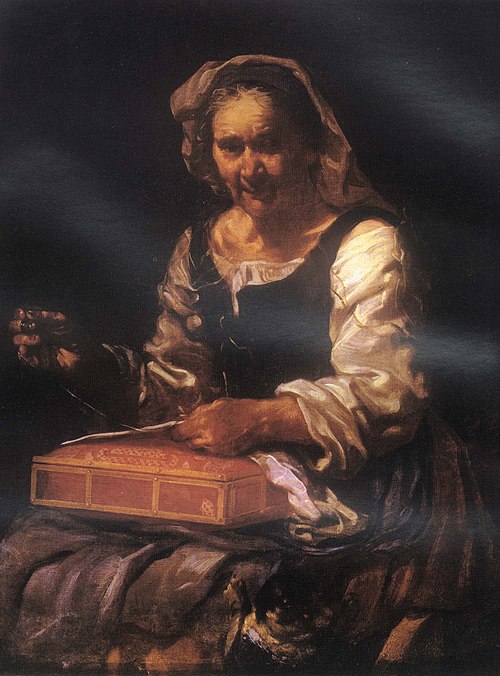 Vieille femme cousant, 1650, Bernhard Keil