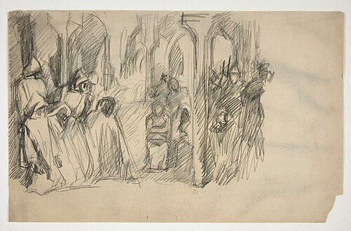 Composition study for The Quest of the Holy Grail mural series at Boston Public Library, , Edwin Austin Abbey