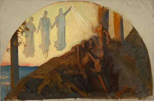Science Revealing the Treasues of the Earth, sketch, lunette shaped, 1905, Edwin Austin Abbey