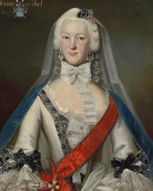 Portræt af Vibeke Margrethe Juel (1734–1793), priorinde på Vallø Slot, 1752, Andreas Petersen Brunnich