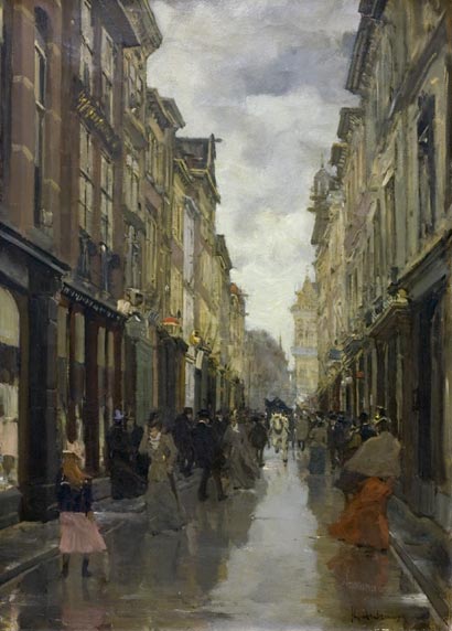 Spui street in the rain, 1919, Floris Arntzenius