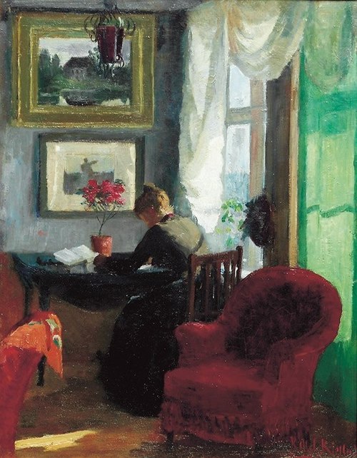 Interiør med rød stol, 1884, Kitty Lange Kielland