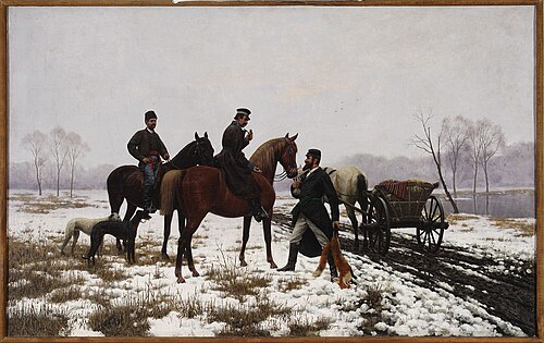 Whippers-in resale a hunted fox to dealers, 1886, Włodzimierz Łoś