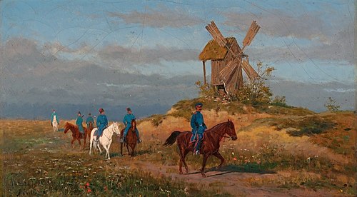 Cossacks before the windmill., 1880, Włodzimierz Łoś
