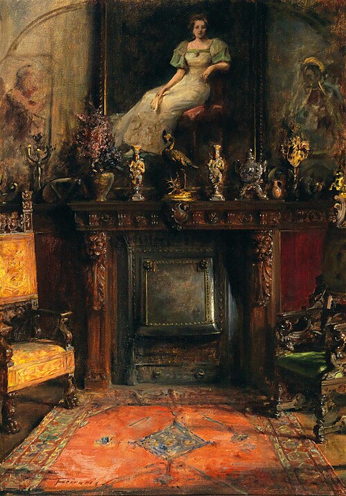Interior with View of a Fireplace and a Painting, 1936, Arthur Ferraris