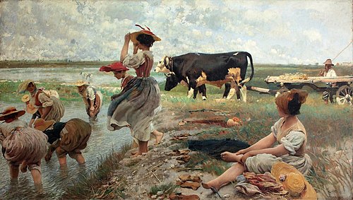 Women in the rice fields of Polesine, 1885, Ettore Tito