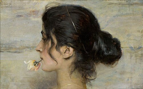 With the rose between her lips, 1895, Ettore Tito