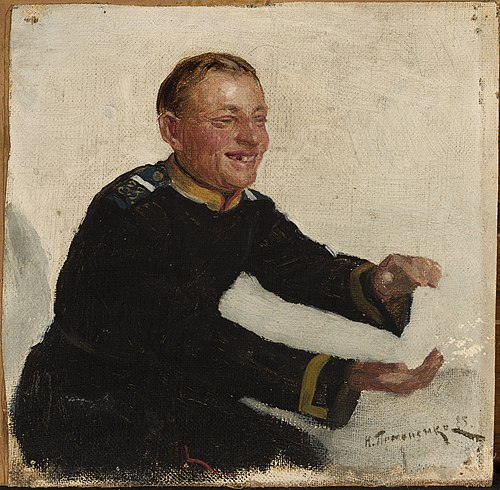 Soldat russe dans un théâtre., 1880, Mykola Pymonenko