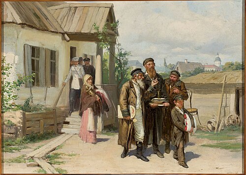 Juifs portant des objets achetés à l'enchère., 1885, Mykola Pymonenko