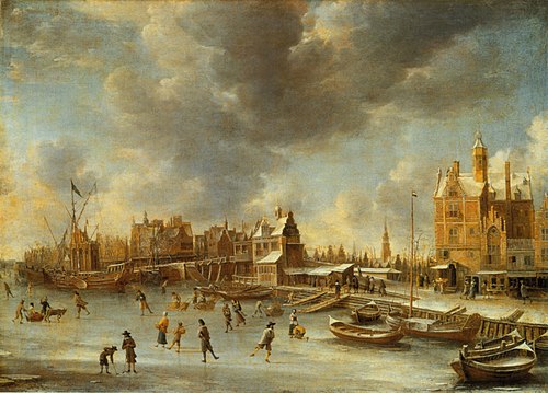 Schlittschuhläufer auf dem Y vor dem Paalhuis, 1664, Jan Abrahamsz Beerstraaten
