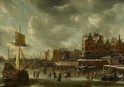 The river IJ at New Bridge, looking east, 1650, Jan Abrahamsz Beerstraaten