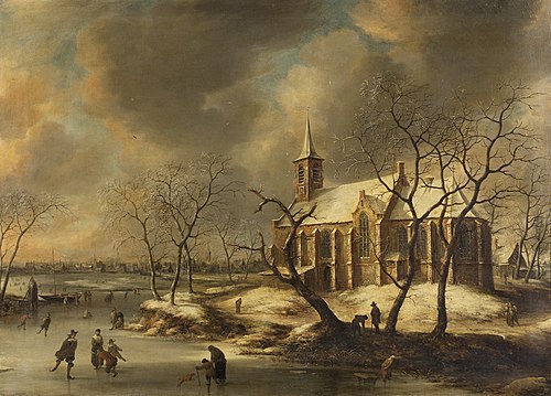Kerk te Kudelstaart in de winter, 1650, Jan Abrahamsz Beerstraaten