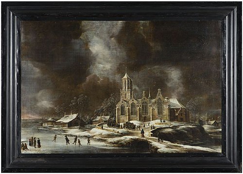 Winterlandschap met de kerk van Amstelveen, 1670, Jan Abrahamsz Beerstraaten